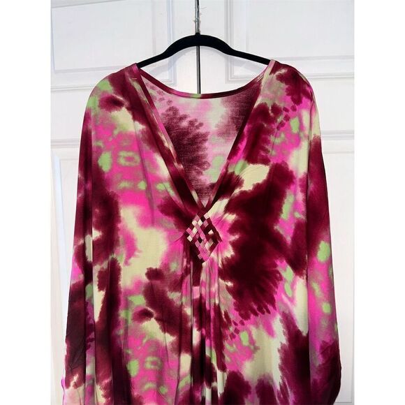 Vibrant Tie-Dye Kaftan Dress One Size Multicolor Beach Cover-Up - Picture 2 of 5